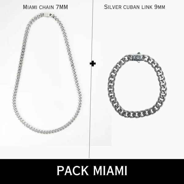PACK MIAMI: Miami Chain 7mm + Silver Cuban link 9mm